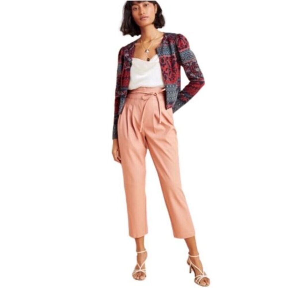 NWT Anthropologie X Blank NYC Chelsea Faux Leather Paper Bag Pants Peach Size 25
